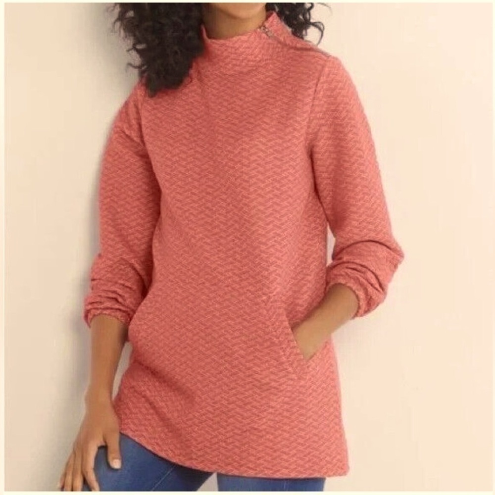 Soft Surroundings Varenna Funnel Neck Rose Pink Tunic Top Quilted / XLarge